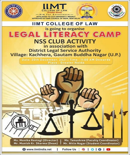 IIMT College of Law, Greater Noida is going to organise Legal Literacy Camp